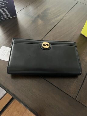 Black Leather Women's Wallet with Gold Turn-Lock Accent